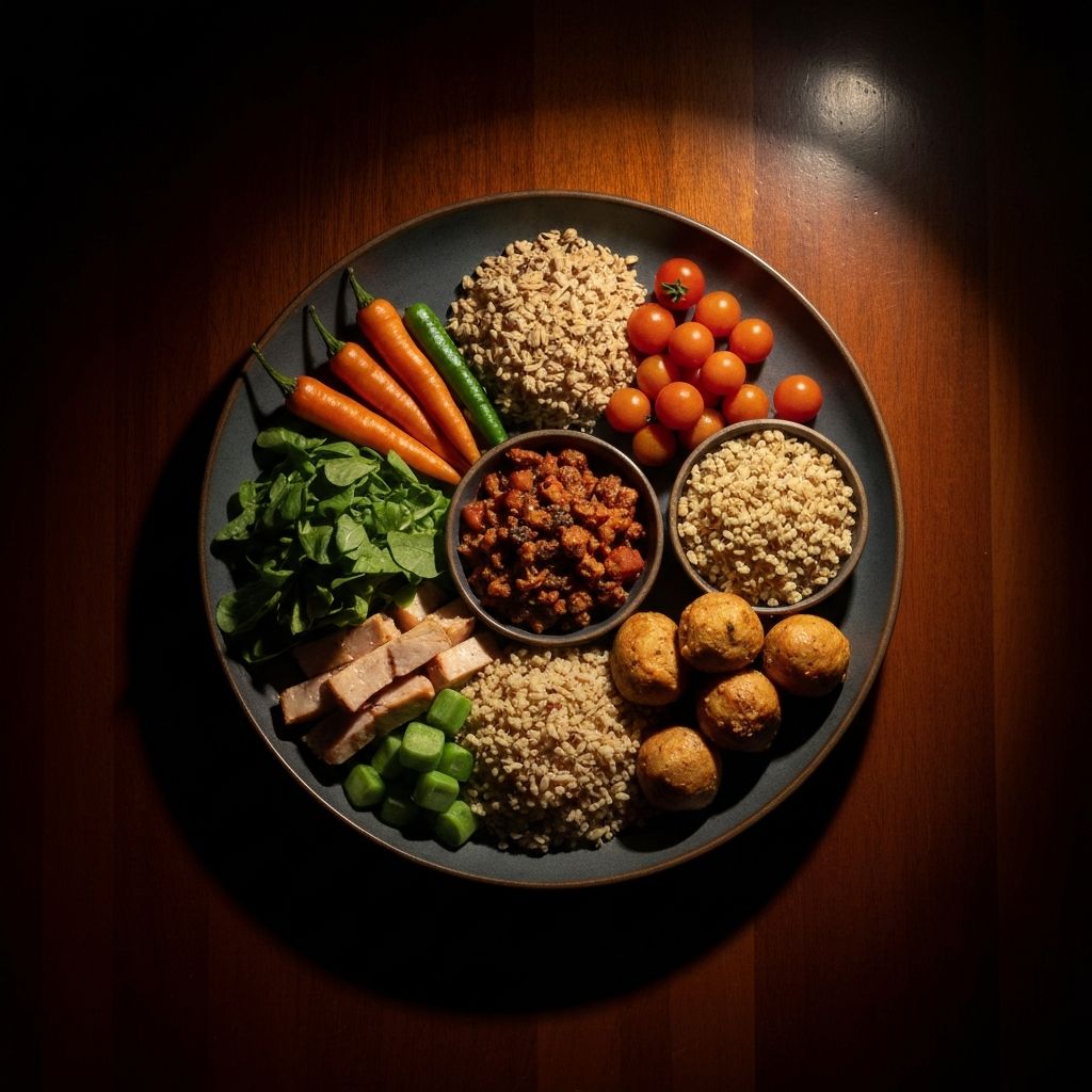 Balanced meal composition with various food groups